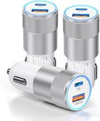 3-Pack Car Charger, 38W Dual Port Fast Charge PD & QC 3.0 Car Adapter Cigarette Lighter USB Plug for iPhone 16/15/14/13 Pro Max, iPad, Galaxy S25/S24/S23 and More (White)