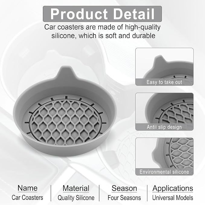 Car Cup Holder Coaster, Silicone Cup Holder Insert, Universal Non-Slip Cup Holders, Car Accessories Interior for Women and Man 4 Pack Gray