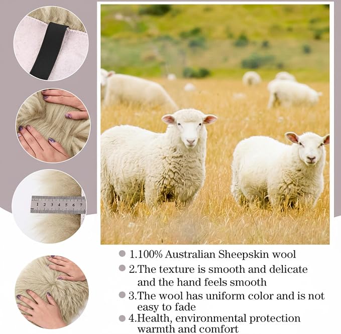 Furry Armrest Cover Auto Center Console Cover Car Soft Console Pad, Real Sheepskin Wool Soft Fluffy Auto Center Armrest Pad for Most Car Decoration Protector (Champagne)