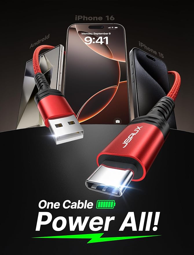 USB C Cable [2-Pack 6.6ft], USB A to USB Cord Fast Charging for iPhone 17e, iPhone 17, iPhone Air, iPhone 17 Pro Max, iPhone 16/iPhone 15 Series, Samsung S20 S10, Note 20 10, Car Play - Red