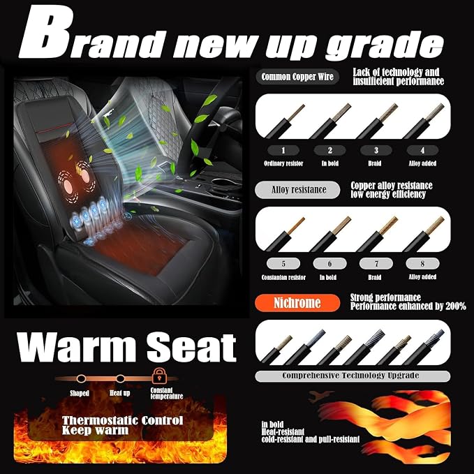 3 in 1 Cooling Car Seat Cover with Massage,Cooling Car Seat Cushion Front Seat Universal 12V Cooling Seat Cover for Car, SUVs (Warm,Cooling&Massage-6)