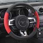 Sporty Two Tone Ergonomic Grip Steering Wheel Cover - Plush Leather Grip for Standard Size Wheels 14.5-15 inch Red/Black