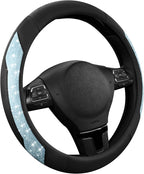 Steering Wheel Cover, Light Blue Sparkly Crystal Bling Glitter with Leather, Universal Fit 14.5"-15.5" Steering Wheels for Girls & Women, Anti-Slip Wheels Cover for Cars, Trucks, Van, SUVs