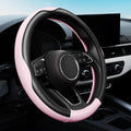 YHONGJT Soft Premium Leather Steering Wheel Cover, Breathable, Non-Slip Grip, Universal 15 Inch for Women Girls, Fit Vehicles, Sedans, SUVs, Vans, Trucks - Light Pink