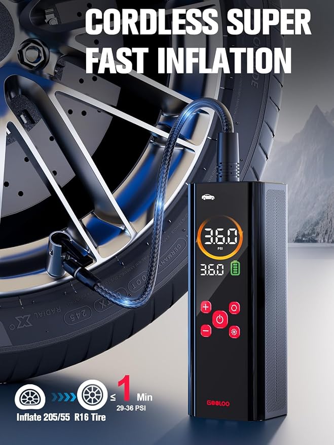 AP150 PRO Tire Inflator Portable Air Compressor,Color LED Screen | 150PSI Air Pump with Digital Pressure Gauge, LED Light and Auto Shut-Off Function for Car, Motorcycle, Bicycle, Ball
