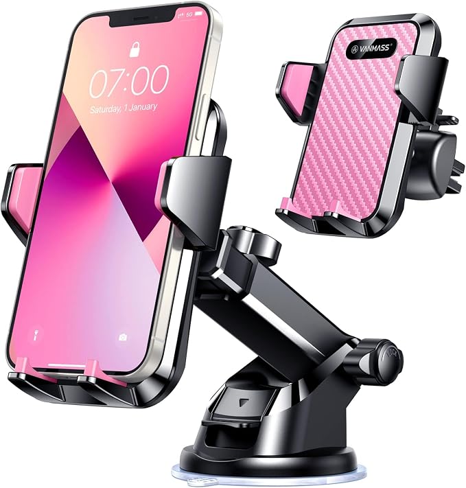 【85+LBS Strongest Suction & Military-Grade Ultimate Car Phone Mount【Patent & Safety Certs】 Cell Phone Holder for Dash Windshield Vent for iPhone 17 Pro Max Automobile Accessory Kits,Light Pink