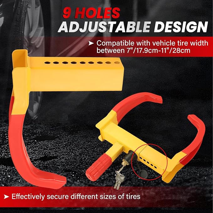2 Pack Trailer Wheel Lock | Heavy Duty Anti Theft Wheel Clamp Lock with 3 Keys Adjustable Security Tire Lock Fits 7-11" Width Tyres, Great Deterrent for Trailers Car SUV Boats ATVs