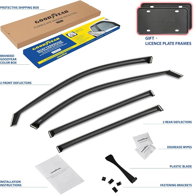 Goodyear Shatterproof in-Channel Window Deflectors for Lexus TX 2024-2026, Rain Guards, Window Visors for Cars, Vent Deflector, Car Accessories, 4 pcs - GY008073