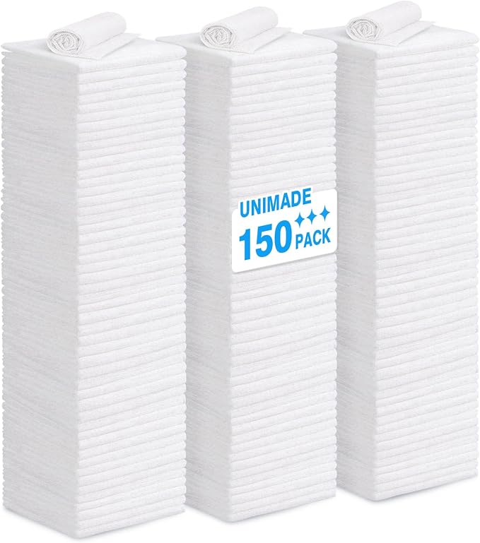 Shop Towels Rags, 150 Pack Reusable Shop Rags Bulk Microfiber Cleaning Cloth Lint Free Cleaning Towels for Car Kitchen Automotive Bar Mechanic Restaurant Garage, 11.5"x 11.5", White