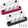 4 x #10 (M5) Studs Bus Bar, 4.2" Power/Ground Distribution Block Brass Battery BusBar Junction with Cover for Auto Boat Amplifier and More (Red & Black)