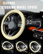 Car Steering Wheel Cover, Thin Anti-Skid Silicone Steering Wheel Cover for Men & Women, Universal Automotive Interior Accessories for Most Cars (Light Yellow)