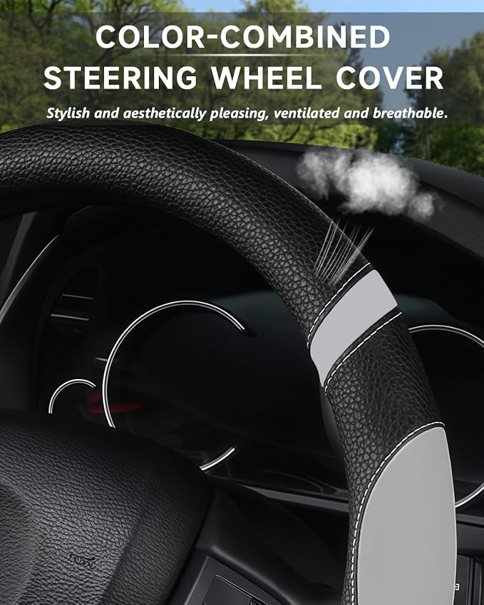 D-Shaped Flat Bottom Steering Wheel Cover for Women Girl - Stylish Car Accessory (Gray)