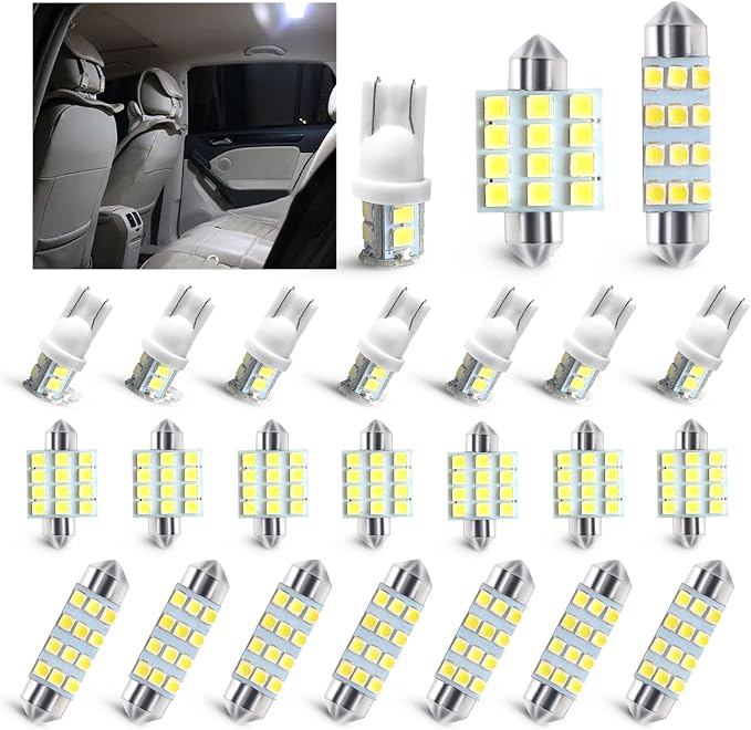 24 PCS Car LED Lights, Interior Replacement Bulbs for Car Interior Lights Dome Lights Plate Lights Map Lights Door Lights License,Compatible with All Vehicles(White