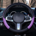 Car Steering Wheel Cover, Leather, Universal 15 Inch Fit, Anti-Slip & Odor-Free (Black&Purple)
