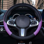 Car Steering Wheel Cover, Leather, Universal 15 Inch Fit, Anti-Slip & Odor-Free (Black&Purple)