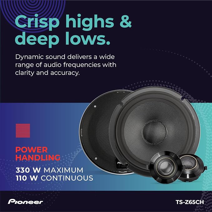 Z-Series TS-Z65CH 6.5” 2-Way Speakers (Pair) – 330W Max, Crisp Highs + Clear Vocals, Audiophile upgrade, add an amplifier for optimal performance