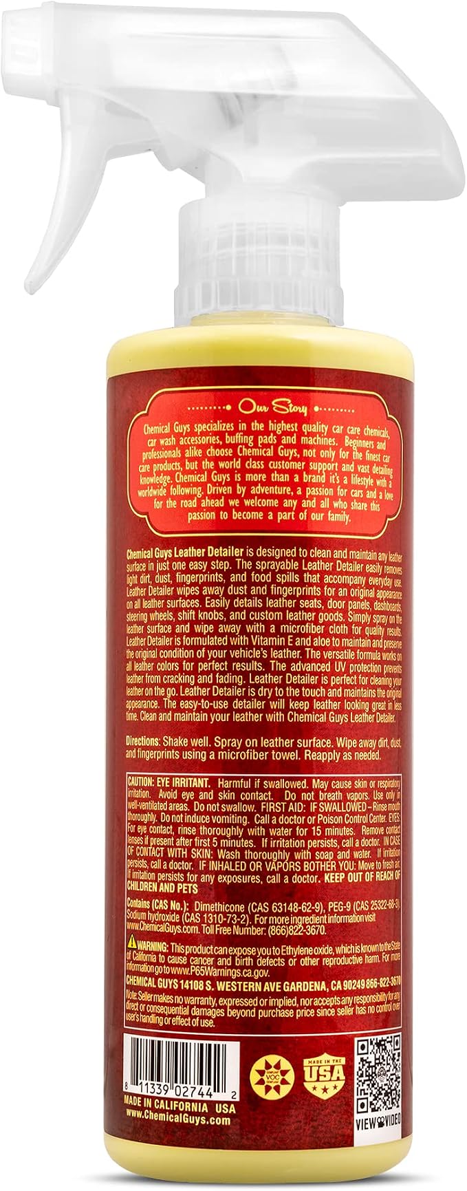 Leather Quick Detailer - Interior Cleaner and Conditioner for Natural, Synthetic, Pleather, and More, Safe for Car Seats, Furniture, Apparel, Shoes & Boots, Leather Scented - 16 fl oz