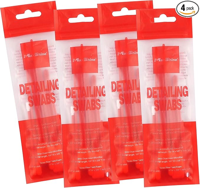 Universal 4-Pack Detailing Swabs – Precision Cleaning Tools for Tight Spaces, Vents, Emblems & Hard-to-Reach Areas – Reusable Foam Tips for Car Detailing & Electronics