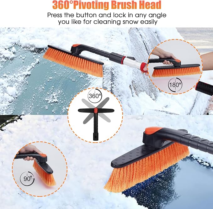 47.2" Extendable Snow Brush and Wider Ice Scraper (4.73" Width) with 360° Pivoting Brush Head, Snow Removal Tool Car Brush with Comfortable Foam Grip for Car Windshield, Trucks, SUVs