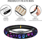 Paw Print Steering Wheel Cover for Women, Universal Auto Steering Wheel 14-15 Inch Car Interior Accessories with 2PCS Car Coasters, Suitable for Men and Women