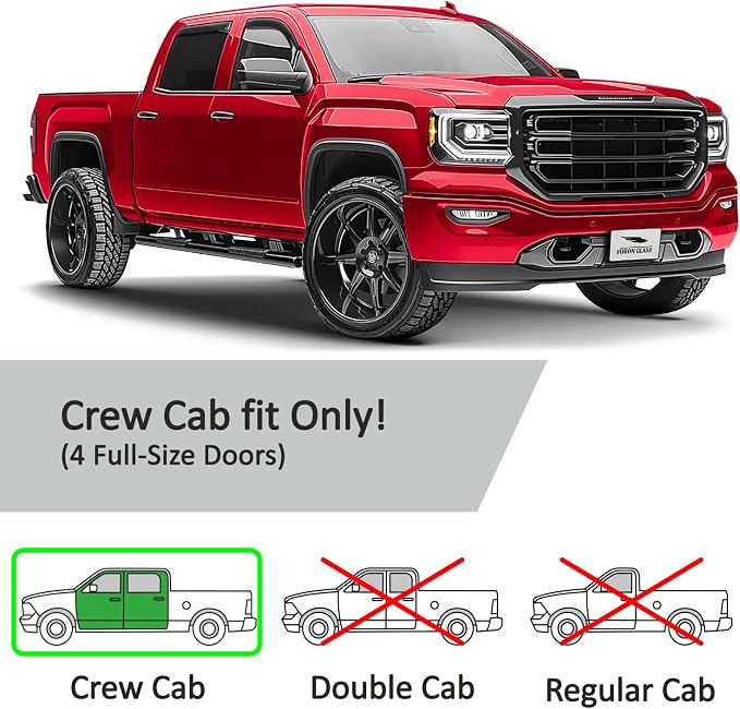 Voron Glass in-Channel Extra Durable Rain Guards for GMC Sierra 1500 2014-2018 Crew Cab, Window Deflectors, Vent Window Visors, 4 Pieces - 200906