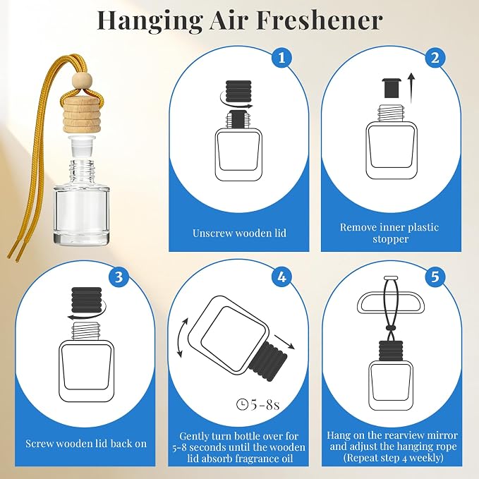 Car Air Fresheners, Coastal Blue Hanging Car Diffuser 2 Packs, Essential Oil Auto Odor Eliminator, Long Lasting Natural Scent, Car Aroma Freshener for Rearview Mirror