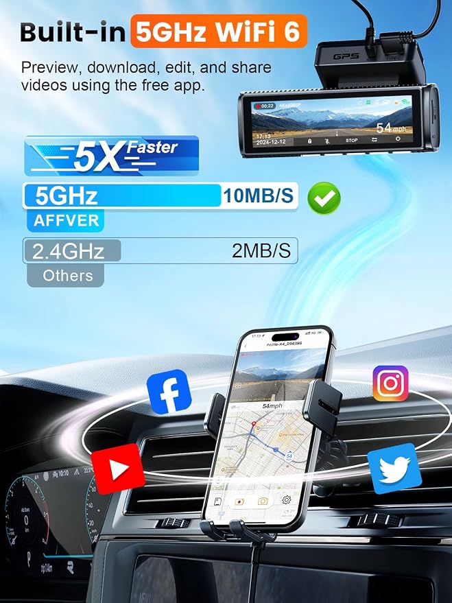 4K+2.5K Dash Cam Front and Rear, Built-in 5G WiFi 6 GPS, 64GB Card Included, 3.59'' IPS Screen Dash Camera for Cars, Dual Dashcam with G-Sensor, Loop Recording, 24H Parking Monitor