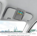 Car Sun Visor Organizer, Leather Auto Visor Card Holder with Sunglasses Clip, Multifunctional Sunvisor Storage Pouch Vehicle Interior Pocket for Driving License Pen Ticket (Gray)