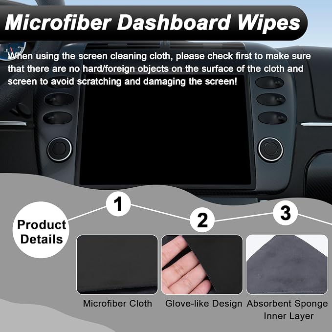 Car Screen Cleaner, 4.1''×4.1'' Microfiber Dashboard Wipes, Square Microfiber Cloth, Automotive Display Wipes,Vehicle Screen Cleaner Tool for Dashboard Display, Car Interior Tool (Black)