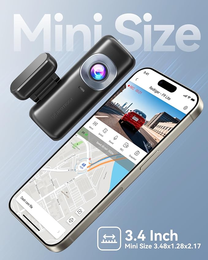 F9 Lite 4K Dash Cam Front, ADAS, Built-in WiFi APP Control Dash Camera for Cars, 2160P UHD Mini Car Dash Cam with GPS, Night Vision, G-Sensor, 24H Parking Monitor (SD Card Not Included)