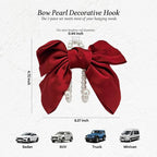 2PCS Satin Bow Pearl Car Seat Headrest Hooks – Car Bag Holder & Vehicle Hanger for Purses – Cute Coquette Aesthetic Interior Decoration – Cute Auto Organizer Accessories Universal (Red)
