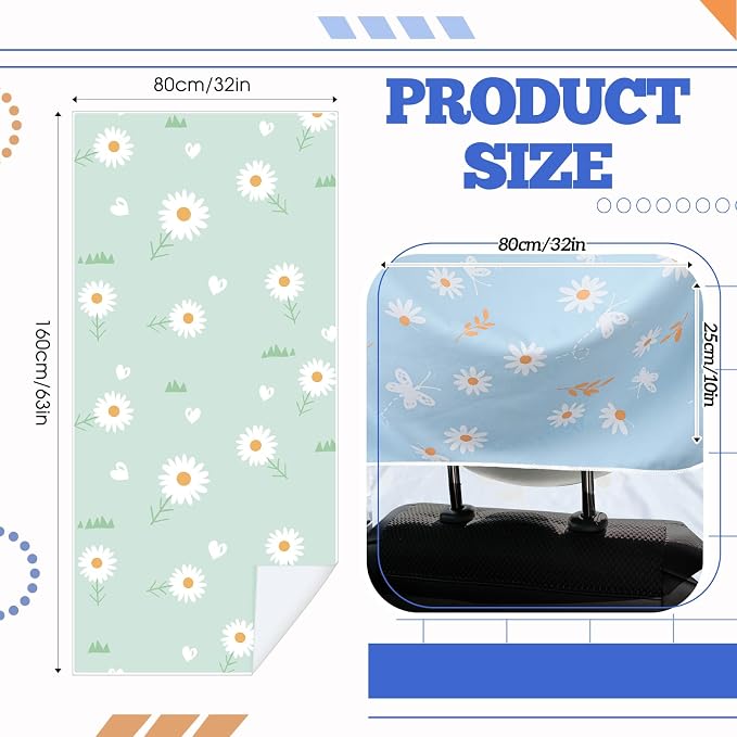 Car Seat Towel Covers with Storage Bag, 63 x 32 Inch Universal Non Slip Waterproof Sweat Protector for Car Truck, Gym Swimming Running, Machine Washable(2 Pack,Daisy)