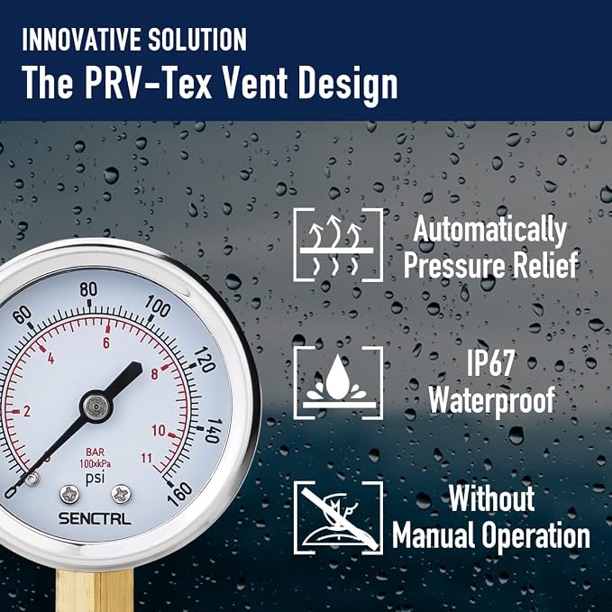 0-160 Psi Pressure Gauge, 2" Dial, 1/4 NPT Lower Mount, Waterproof, Stainless Steel Case, for Pneumatic Regulator Air Compressor RV Regulator Water Tire Pressure Test