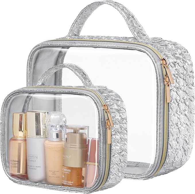 Clear Makeup Bag - TSA Approved Toiletry Bag for Carry-on & Checked Luggage, Water Resistant Car Storage Organizer with Reinforced Seams
