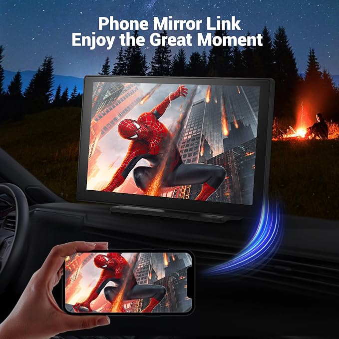 9" Wireless Apple Carplay Screen for Car & Android Auto with Backup Camera | Portable Touchscreen with OTA Update, GPS Navigation/Mirror Link/Voice Control/5.0 Bluetooth