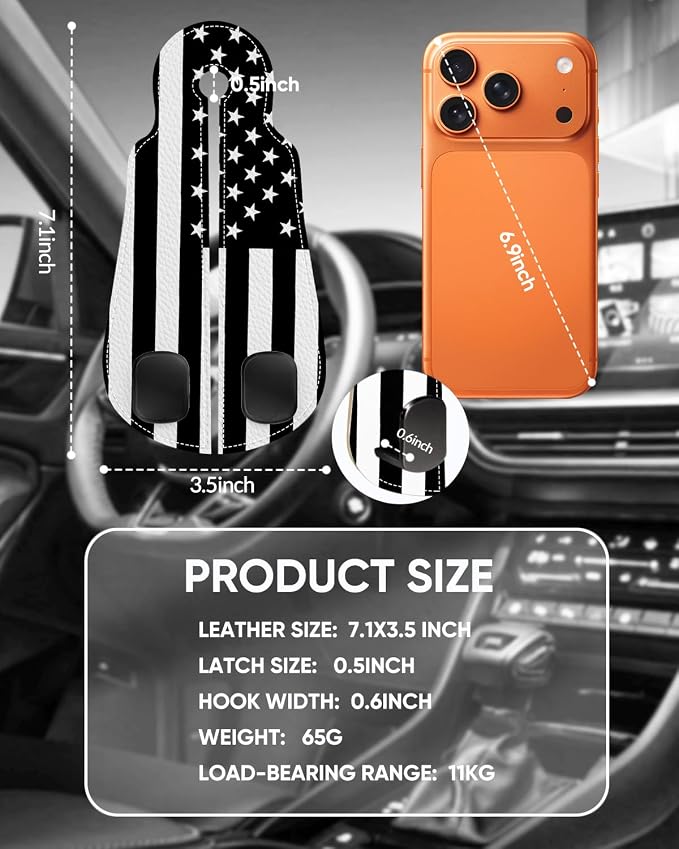 Purse Holder for Car, 2 Pack Heavy Duty Purse Hanger for Car, PU Leather Car Seat Hooks for Purses and Bags, Cute Flag Headrest Organizer for Handbags & Backpacks