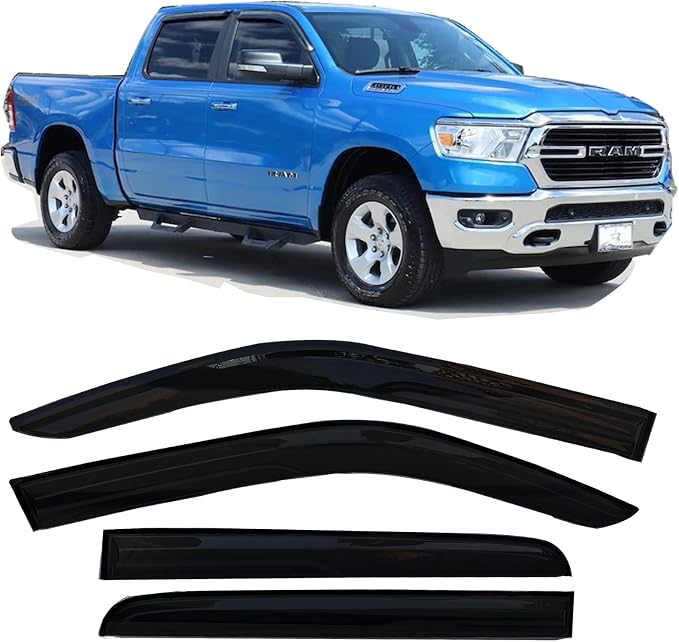 Window Visors Rain Guards Vent Deflectors Wind Shades for 2019-2025 Ram 1500 Crew Cab, Rain Guards Sun Shade Truck Accessories 2020 2021 2022 2023 2024 94806