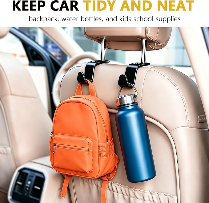 4 Pack Car Back Seat Headrest Hook Hanger for Purse Grocery Bag Handbag Hat, Purse Hook for Car with Clip