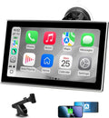 Carplay Screen for Car，7" Portable Wireless Carplay & Android Auto - HD Touchscreen Car Play with Bluetooth, Mirror Link, Live Map,Voice Control, FM Transmit (Silver)