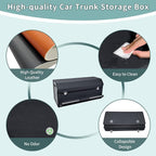 Car Organizer Trunk, Durable Collapsible Leather Trunk Organizer with Lid and Sturdy Handle, Auto Cargo Storage Compartments, SUV/Car Accessories for Men/Women (11.4 x 27 x 12.2, Black)
