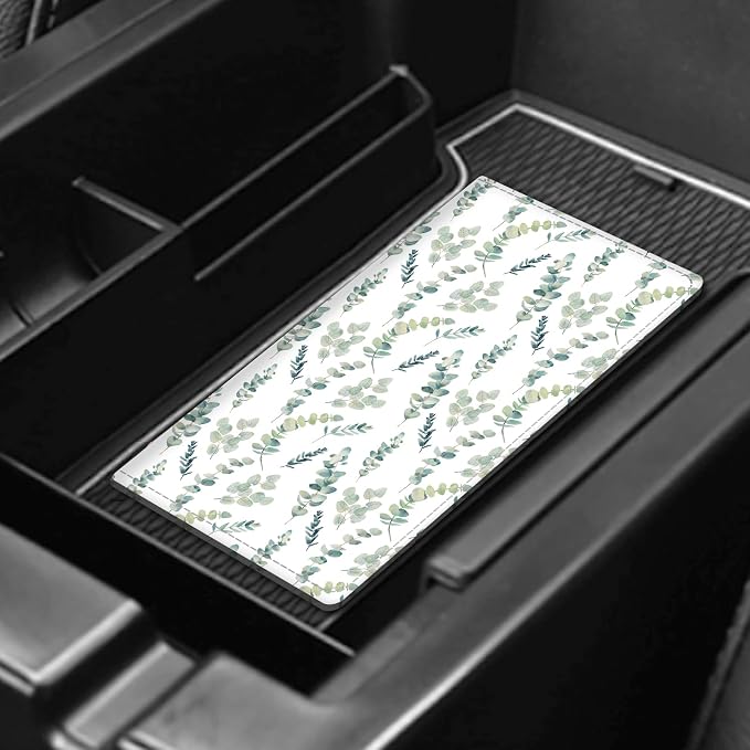 Leather Car Registration and Insurance Card Holder, Cute Car Accessories Vehicle Glove Box Car Organizer for Documents, Cards, License Watercolor Green Leaf