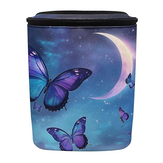 Butterfly Moon Cloud Galaxy Print Car Trash Can with Lid, Leak Proof Auto Trash Bag Hanging Vehicle Garbage Can Multipurpose Storage Container for Back Seat Road Trip