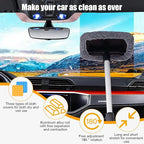 Car Windshield Cleaner Tool, Extendable Handle Rectangular Vehicle Window Cleaner with 3 Washable and Reusable Microfiber Pads, Auto Windscreen Cleaning Tool, Universal Fit