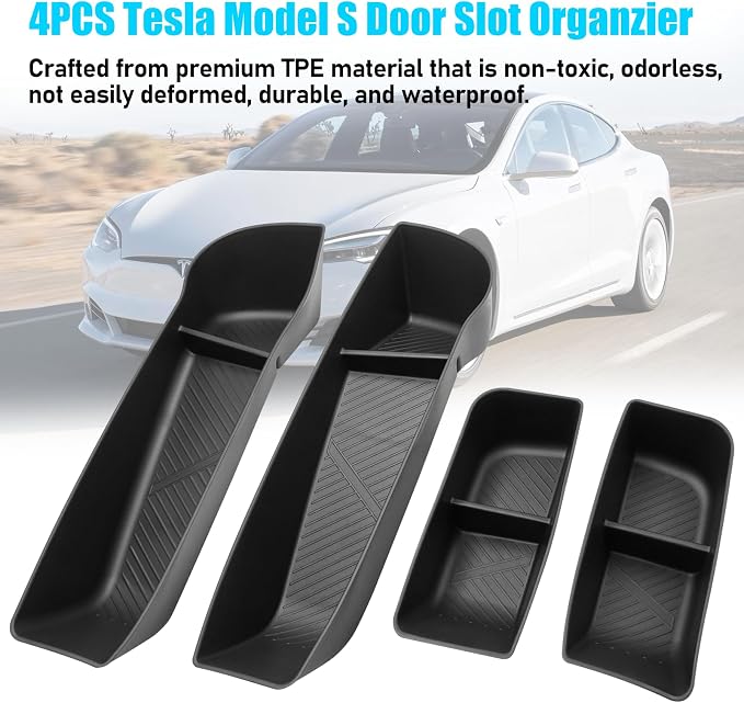 Compatible with 2021-2026 Tesla Model S Door Side Pockets Organizer | 4PCS Front Rear Doors Pockets Inserts Storage Tray for Tesla Model S Accessories 2021 2022 2023 2024 2025 2026