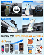 HTU Upgraded Strongest Suction Car Phone Holder Bendable Arm, Never Block View Rotatable Cellphone Mount for Dashboard Windshield Vent, Cradle Stand for iPhone 17 16 15 14 13 12 Pro Max (Dark Pink)