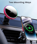 for Magsafe Car Mount Charger-15W Wireless Car Charger-Magnetic Car Phone Holder for Dash Air Vent-LED RGB HandsFree Car Mount Fast Car Charger for iPhone 16 15/14/13/12 Series RED