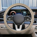 Elastic Stretch Steering Wheel Cover, 15" Breathable Microfiber Ice Silk Steering Wheel Protector, Universal Anti-Slip Car Warm in Winter&Cool in Summer Accessories for Men Women (Beige)