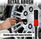 4PCS Long Handle Wheel Brush Kit,Bendable and Durable Wheel Rim Cleaner Brush Set Red