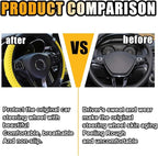 15 Inch Bling Soft Leather Car Steering Wheel Cover, Yellow | Colorful Rhinestones Design, Auto Elastic Protector for Women Girls, Crystal Diamond Car Accessories for Most Cars, SUVs