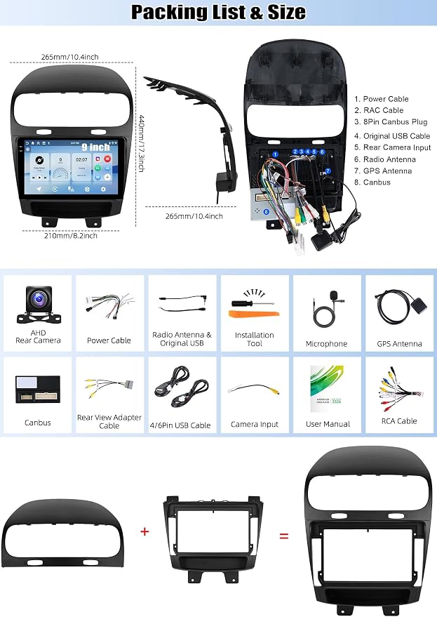 4G+128G Car Radio Stereo for Dodge Journey 2012-2019 with Wireless Carplay Android Auto Android 15 Radio 9" 1280 * 720 Touch Screen Head Unit with GPS Bluetooth WiFi FM RDS Backup Camera